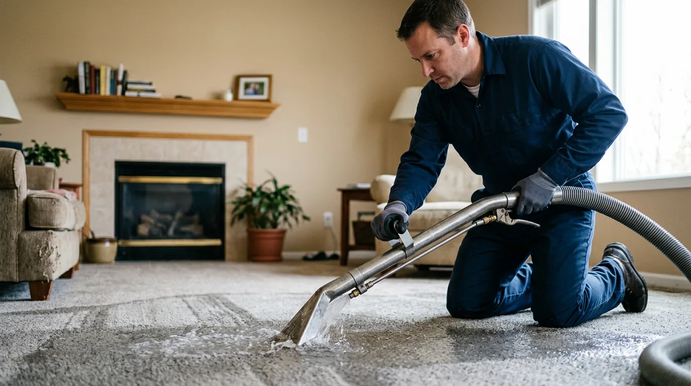 Water damage restoration technician working near Mentor, MN